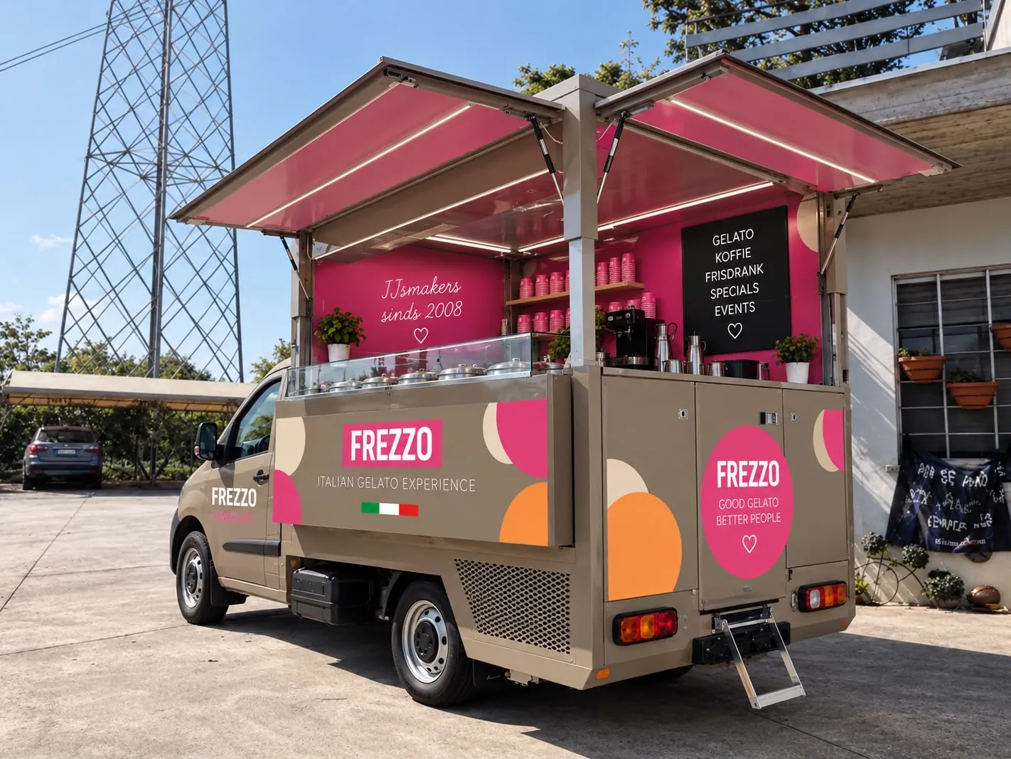 De elektrische IJstruck van Frezzo Events met open luifel
